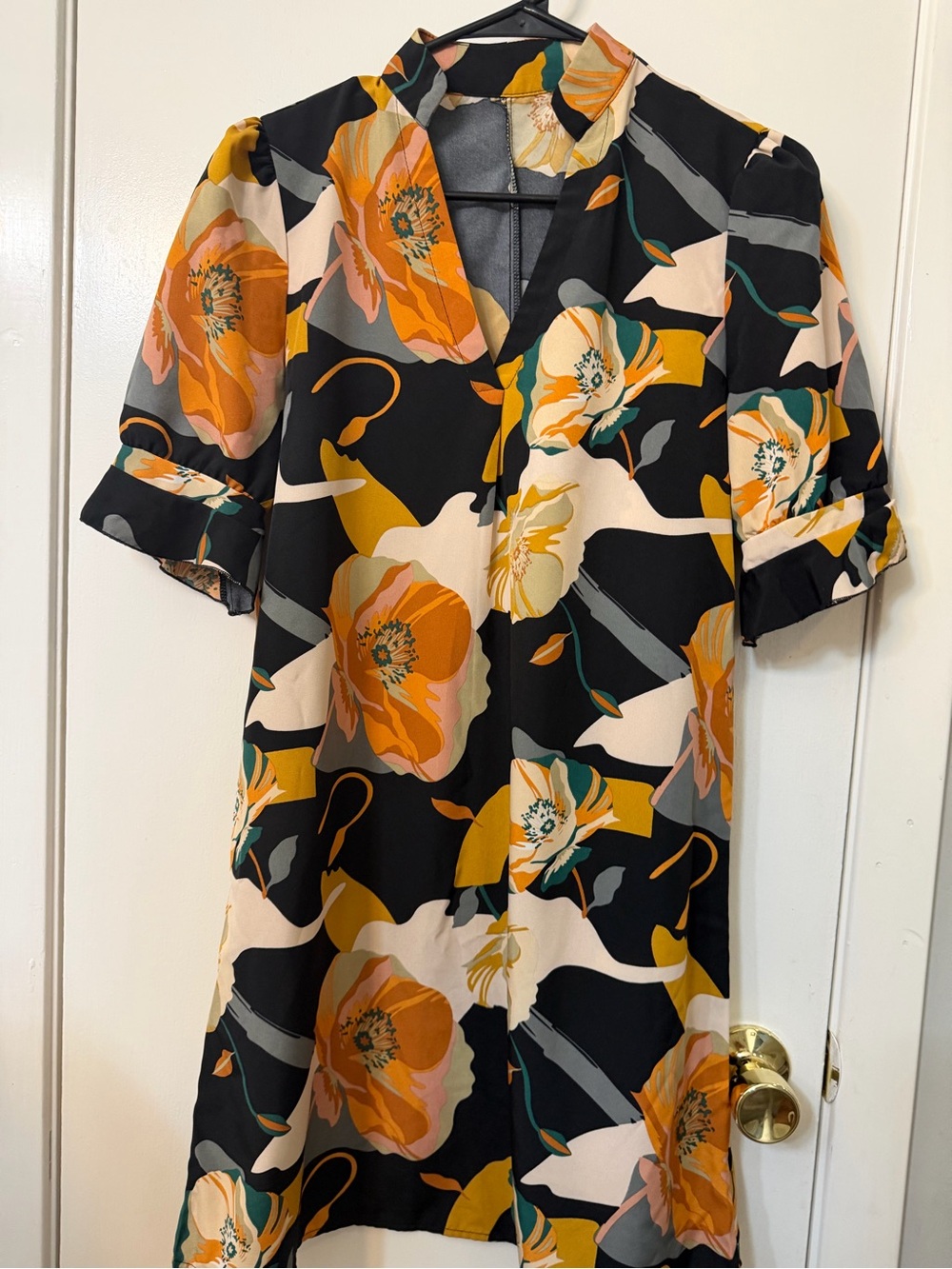 Black Midi Dress with Mustard Floral Print